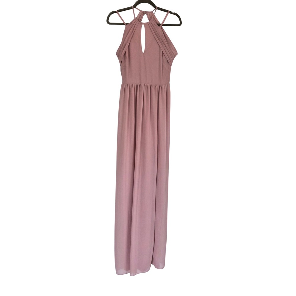 Pink Halter Keyhole Maxi Dress Pleated Open Back Formal Bridesmaid Gown Coquette